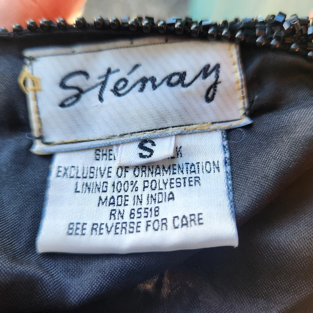 Vintage Stenay Women's Silk Sequin Beaded Blazer Black Small Lined Jacket Swifty
